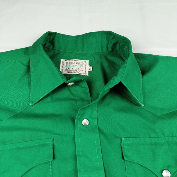 H bar C USA Made CALIFORNIA RANCHWEAR vintage GREEN white PEARL buttons 16.5/34 - Picture 4 of 16